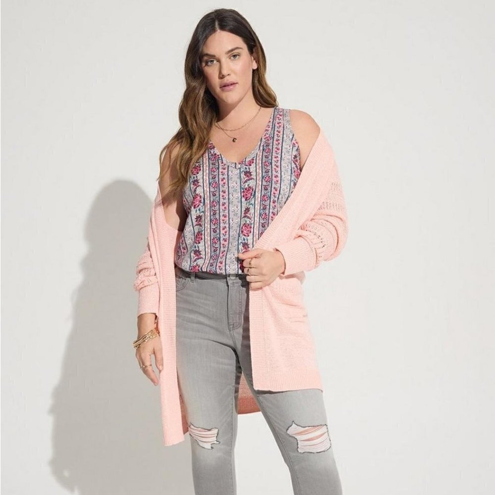 Torrid - Challis Stitch Detail Tank in Vintage Striped Florals​​​​​​​​​​